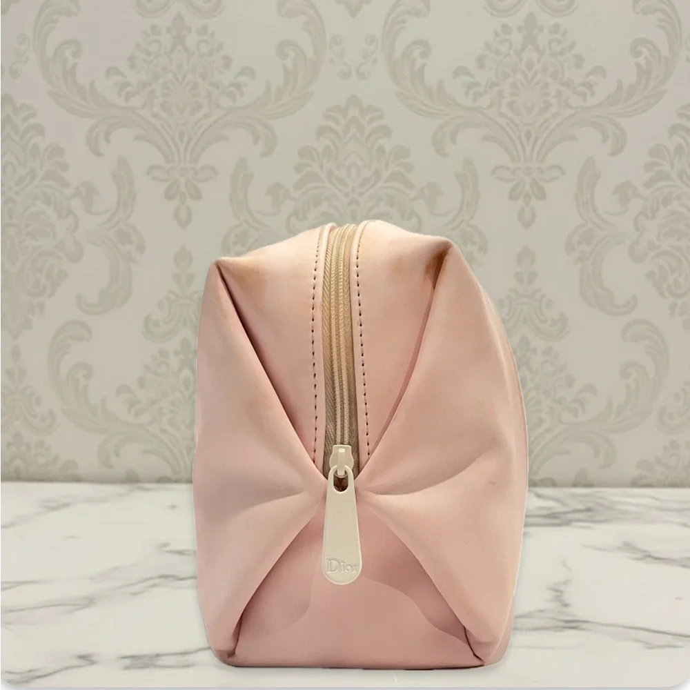 Dior Pink Polyurethane Makeup Bag Pouch with CD Monogram Lining- Flawed Gem